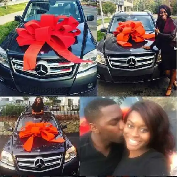 So Romantic! Nigerian Lady Gushes Over Her Man Who Surprised Her with a Brand New Benz to Mark 2 Years of Courtship (Photos)